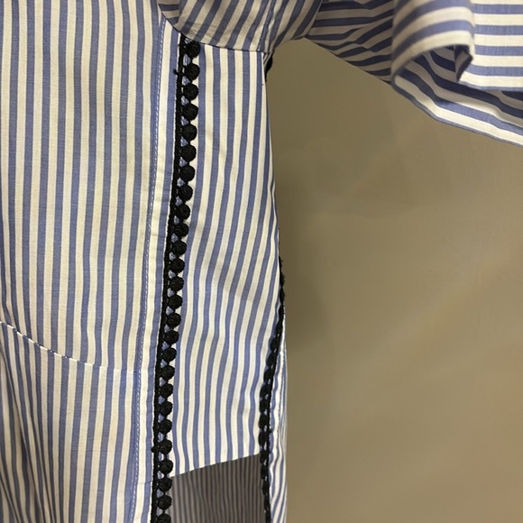 ZARA women’s relaxed fit striped 1/2 button down tunic blouse shirt open sides S - Picture 6 of 15